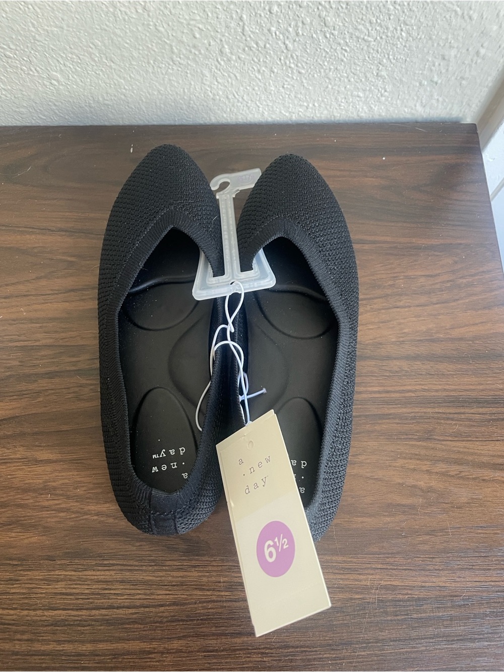 a new day Black Knit Pointed-Toe Ballet Flats